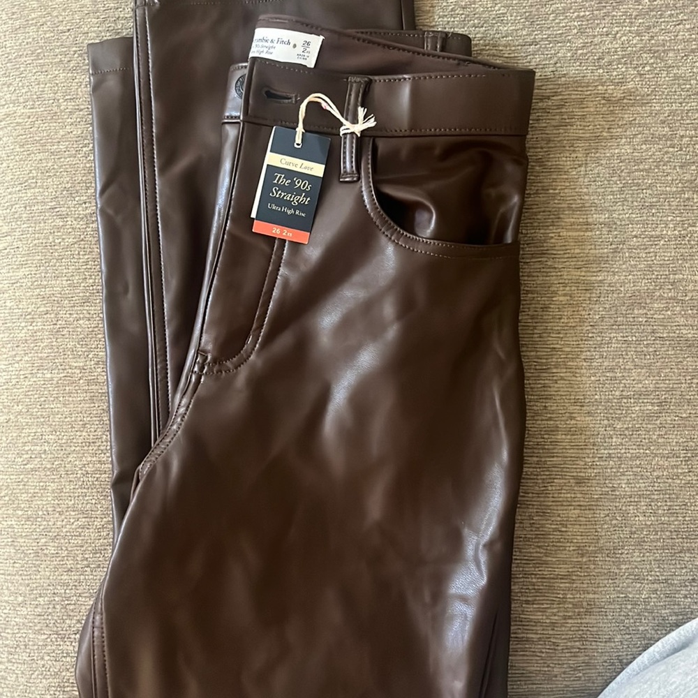 NWT Abercrombie Curve Love Brown Leather Pants